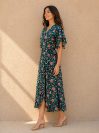 Midnight Garden Floral Wrap Maxi Dress