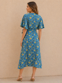 Azure Rose Garden Wrap Maxi Dress