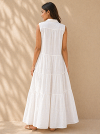 Cloud-White Tiered Shirt Maxi Dress