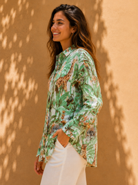 AK Designs Safari Jungle Botanical Printed Cotton Shirt