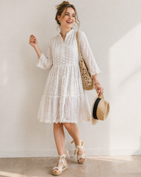 Azure Mosaic Knee-Length Shirt Dress
