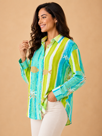 Island Horizon Watercolor Striped Cotton Shirt