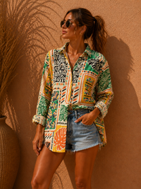 Tropical Patchwork Botanical Oversized Resort Shirt