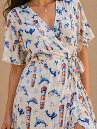 Coastal Twilight Lighthouse Wrap Dress