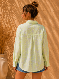 Ivory & Lime Green Floral Chikankari Casual Cotton Shirt
