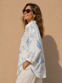 Crimson Coastal Shell Print Resort Shirt