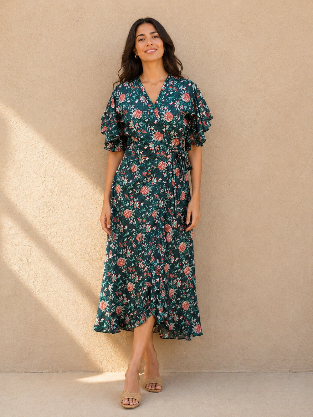 Midnight Garden Floral Wrap Maxi Dress