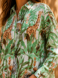 AK Designs Safari Jungle Botanical Printed Cotton Shirt
