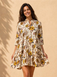 Elegant Floral Printed Tiered Mini Dress for Women – Casual Summer Wear