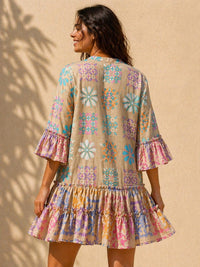 Boho Printed Tiered Mini Dress for Women – Flowy Casual Summer Dress