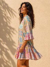 Boho Printed Tiered Mini Dress for Women – Flowy Casual Summer Dress