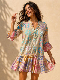 Boho Printed Tiered Mini Dress for Women – Flowy Casual Summer Dress