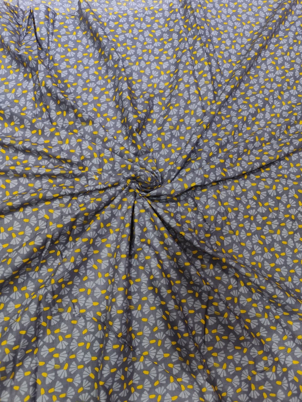 Premium Slate Grey & Mustard Ditsy Floral Pure Cotton Fabric