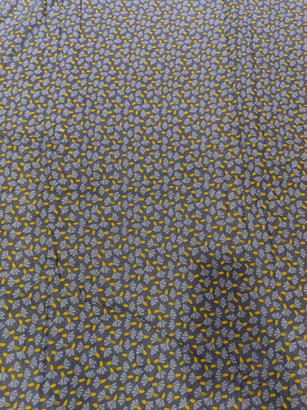 Premium Slate Grey & Mustard Ditsy Floral Pure Cotton Fabric