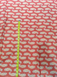 Premium Terracotta Coral Paisley Motif Pure Cotton Fabric