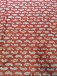 Premium Terracotta Coral Paisley Motif Pure Cotton Fabric