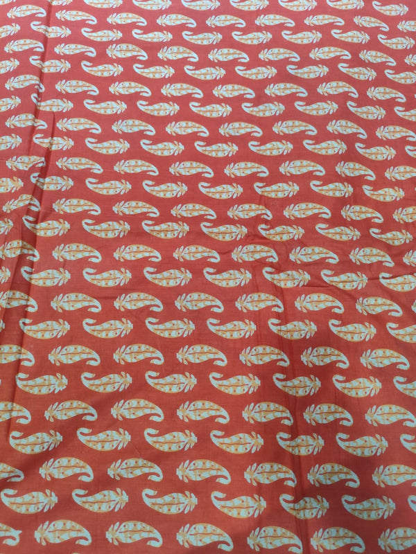 Premium Terracotta Coral Paisley Motif Pure Cotton Fabric