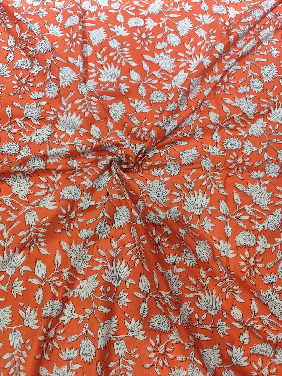 Premium Vibrant Rust Orange Floral Jaal Pure Cotton Fabric