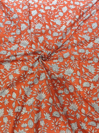 Premium Vibrant Rust Orange Floral Jaal Pure Cotton Fabric