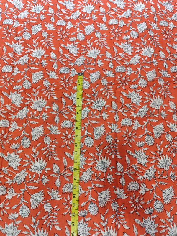 Premium Vibrant Rust Orange Floral Jaal Pure Cotton Fabric
