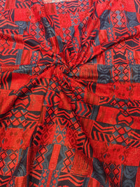 Premium Bold Red & Navy Geometric Tribal Pure Cotton Fabric