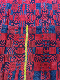 Premium Bold Red & Navy Geometric Tribal Pure Cotton Fabric