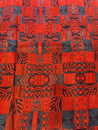Premium Bold Red & Navy Geometric Tribal Pure Cotton Fabric