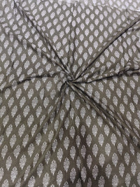 Premium Deep Olive & White Paisley Buti Pure Cotton Fabric