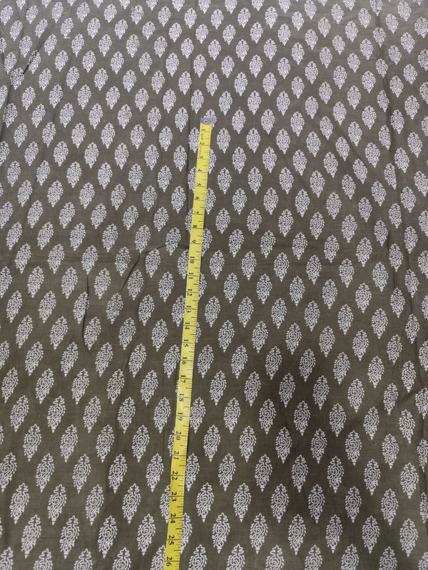 Premium Deep Olive & White Paisley Buti Pure Cotton Fabric