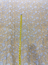 Premium Sandy Beige & Indigo Floral Jaal Pure Cotton Fabric