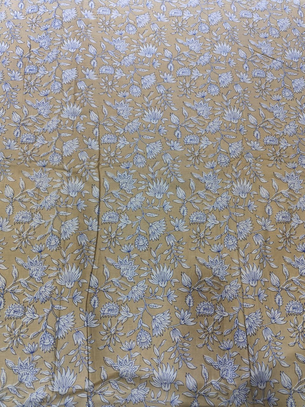 Premium Sandy Beige & Indigo Floral Jaal Pure Cotton Fabric