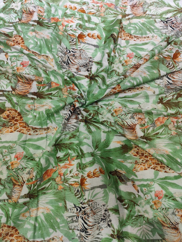 Premium Tropical Safari & Jungle Print Pure Cotton Fabric