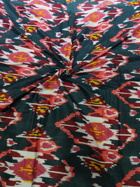 Dark Teal Green & Coral Ikat Print Cotton Fabric