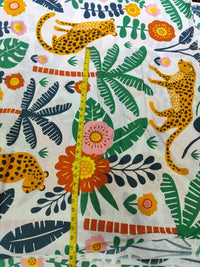 Off-White Tropical Leopard & Botanical Print Cotton Fabric