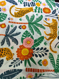 Off-White Tropical Leopard & Botanical Print Cotton Fabric