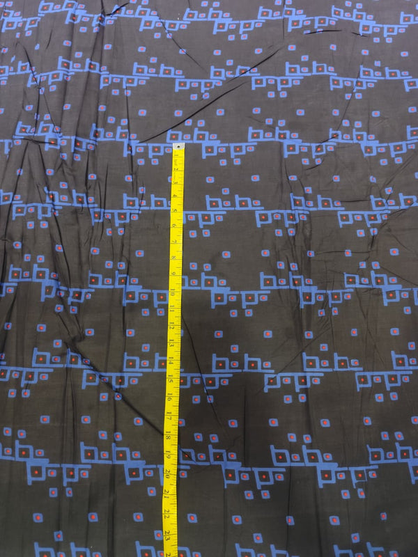 Charcoal Black & Royal Blue Geometric Mosaic Print Cotton Fabric