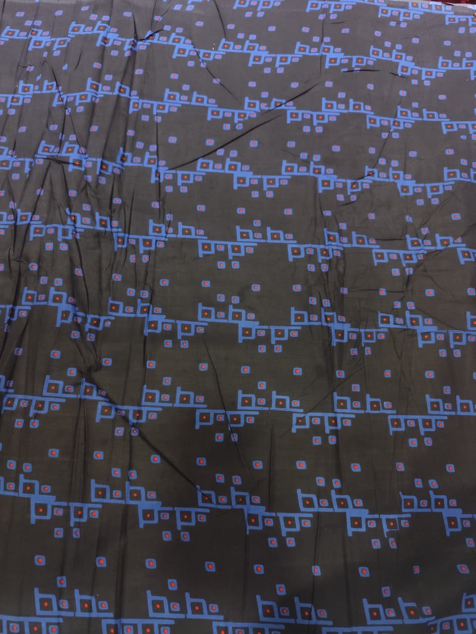 Charcoal Black & Royal Blue Geometric Mosaic Print Cotton Fabric