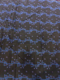 Charcoal Black & Royal Blue Geometric Mosaic Print Cotton Fabric