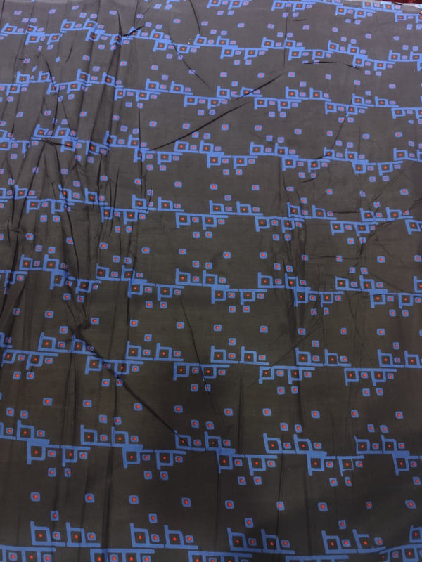 Charcoal Black & Royal Blue Geometric Mosaic Print Cotton Fabric