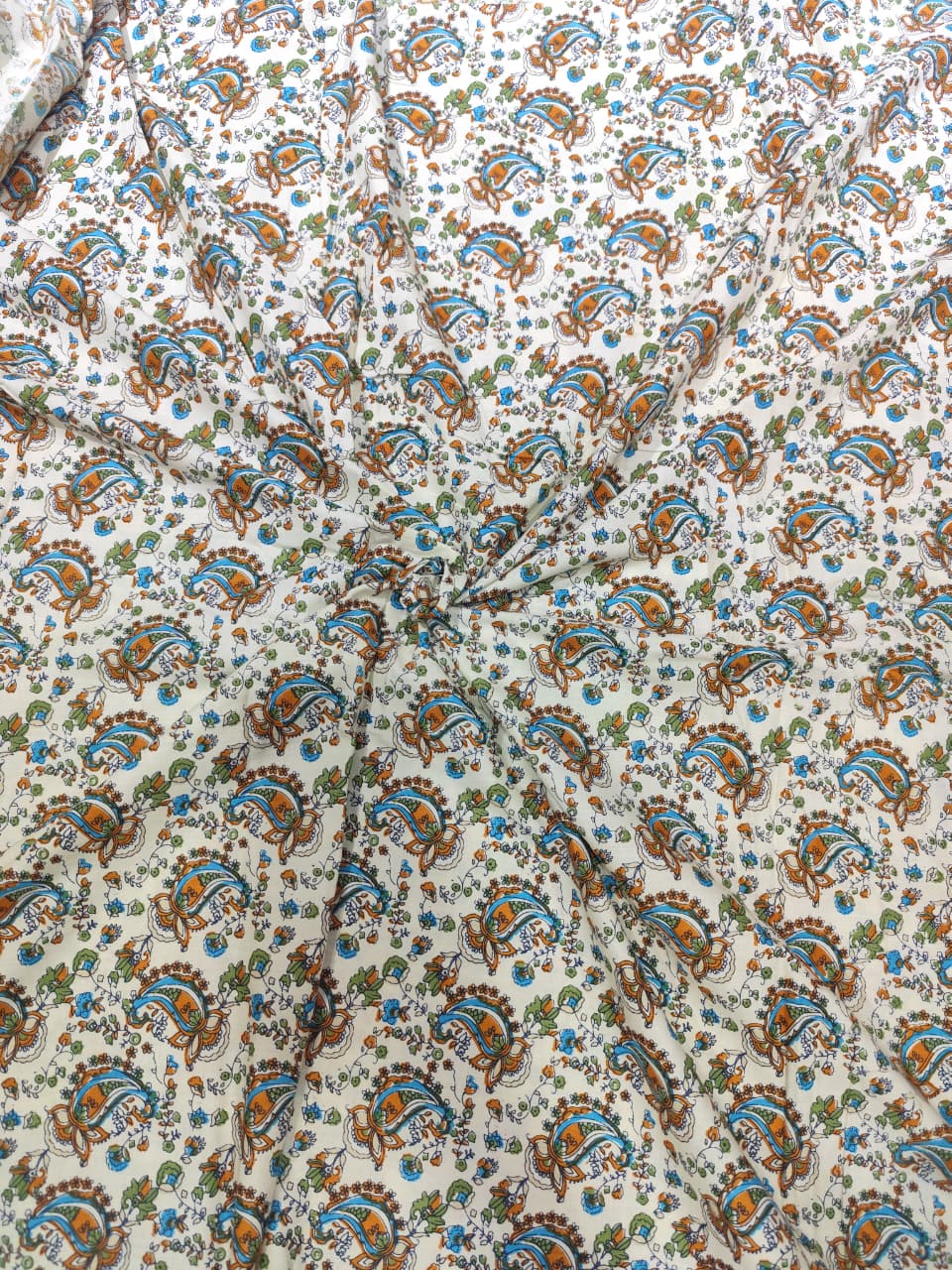 Off-White Paisley & Floral Buti Hand-Block Printed Cotton Fabric