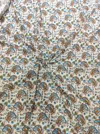 Off-White Paisley & Floral Buti Hand-Block Printed Cotton Fabric