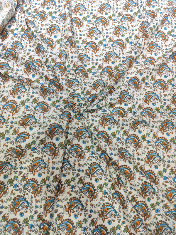 Off-White Paisley & Floral Buti Hand-Block Printed Cotton Fabric