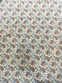 Off-White Paisley & Floral Buti Hand-Block Printed Cotton Fabric