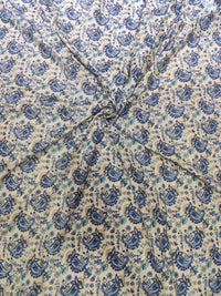 Off-White & Indigo Blue Paisley Jaal Hand-Block Printed Cotton Fabric