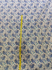 Off-White & Indigo Blue Paisley Jaal Hand-Block Printed Cotton Fabric
