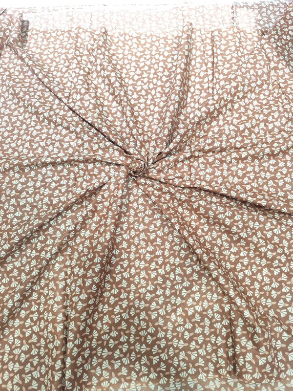 Earthy Rosewood Brown Floral Shrub Hand-Block Printed Cotton Fabric
