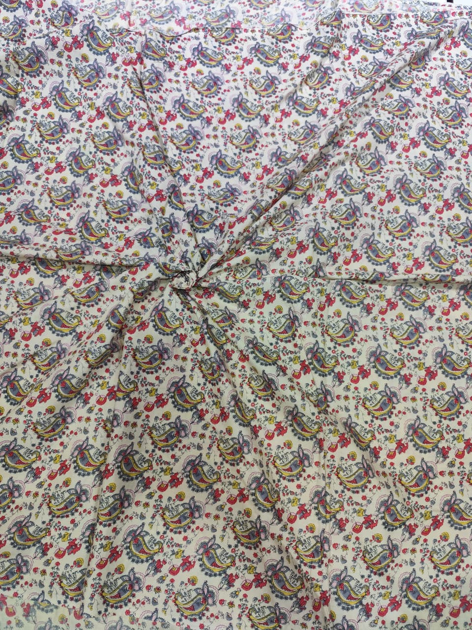 Off-White & Crimson Paisley Jaal Hand-Block Printed Cotton Fabric