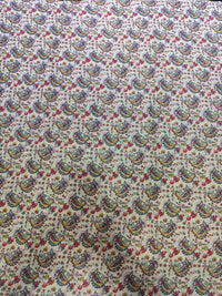 Off-White & Crimson Paisley Jaal Hand-Block Printed Cotton Fabric