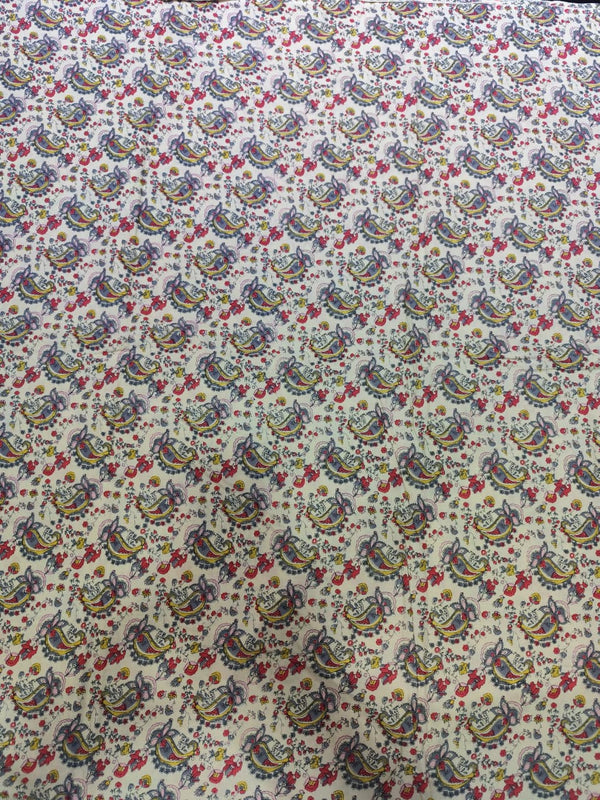 Off-White & Crimson Paisley Jaal Hand-Block Printed Cotton Fabric