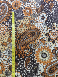 Deep Chocolate Brown & Ochre Ornate Paisley Print Cotton Fabric